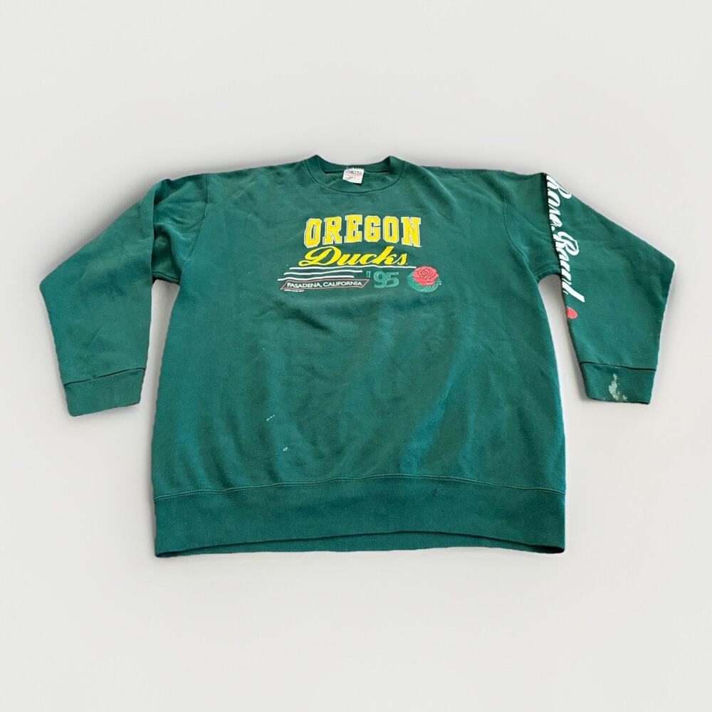 Vintage 1995 Oneita Mens Green Oregon Ducks Rose Bowl Sweatshirt Size XL USA